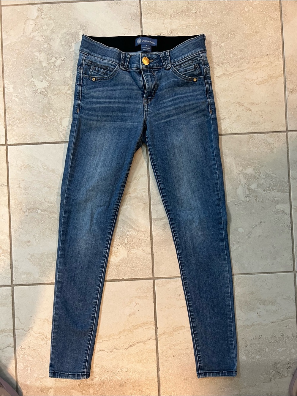 Democracy Dark Blue Skinny Jeans with Subtle Whiskering